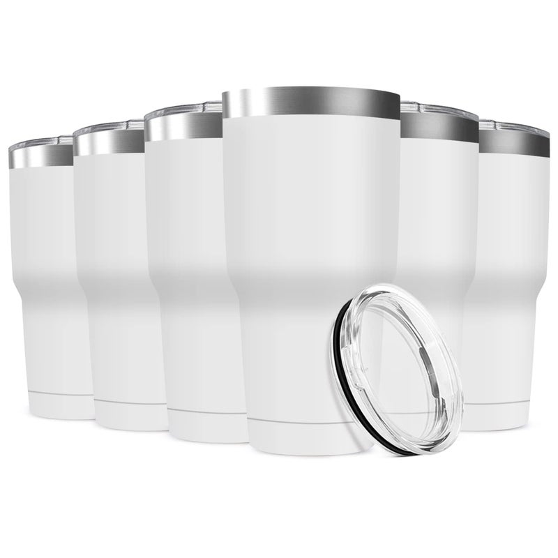 Deitybless 30oz Stainless Steel Travel Mug with Lid, 6 Pack Double Wall Vacuum Insulated Bulk Tumbler, Powder Coated Coffee Cup Suitable for Vehicle Cup Holders(White) - Image 1